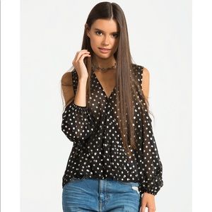 San Souci Chiffon black gold polka dot blouse